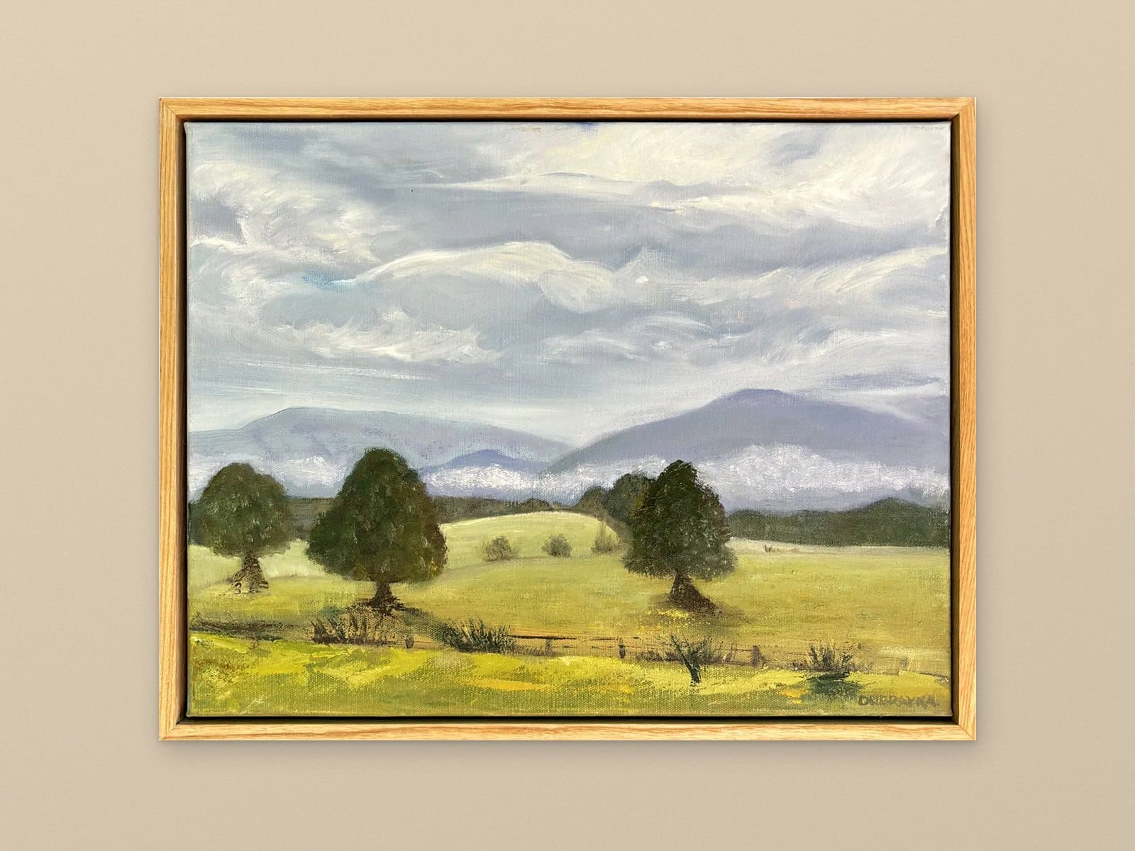 PEACEFUL GUMBAYNGGIRR COUNTRY — Oil on canvas, 48cm x 38cm. Painting by Dubravka Sabljak. View 2 of 2.