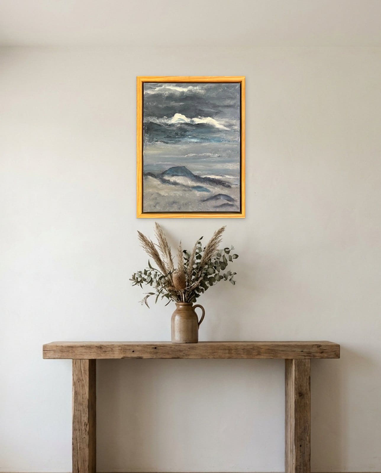 MOUNTAINS OVER SEA — Oil on canvas. Painting by Dubravka Sabljak. View 1 of 2.