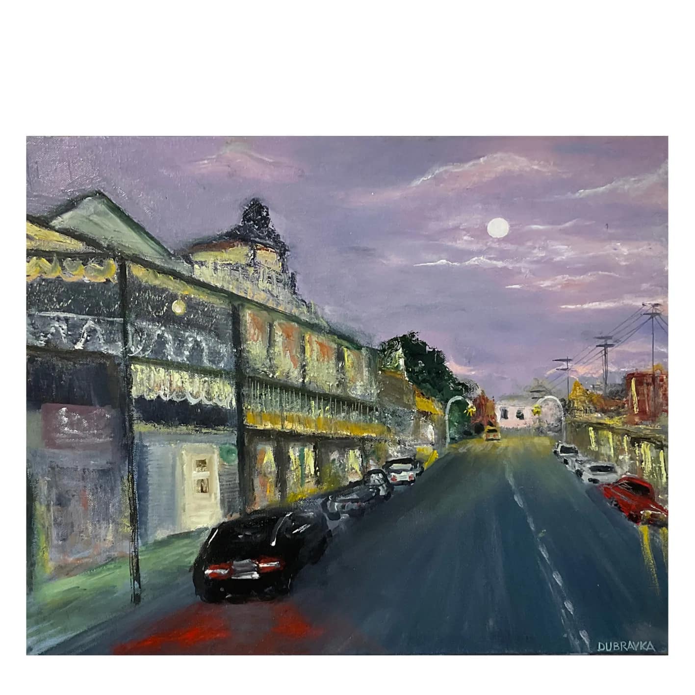 FULL MOON OVER BELLO — Oil on canvas, 55cm x 44cm. Painting by Dubravka Sabljak.